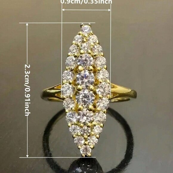 NEW 14k Yellow Gold Diamond Marquise Ring Band Statement Cocktail Ring - Picture 6 of 7